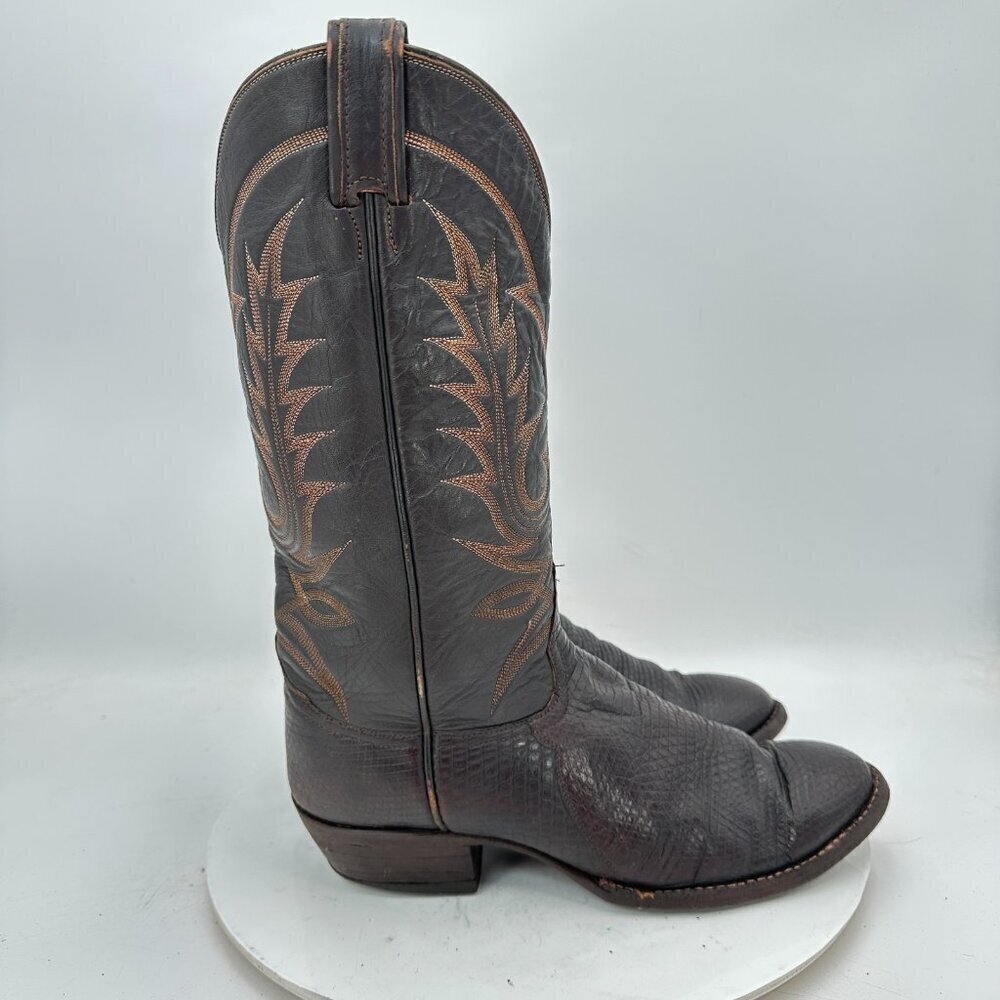 Tony Lama Men Size 8.5 Dark Brown Leather Pull On Western Cowboy Boots - Picture 4 of 14